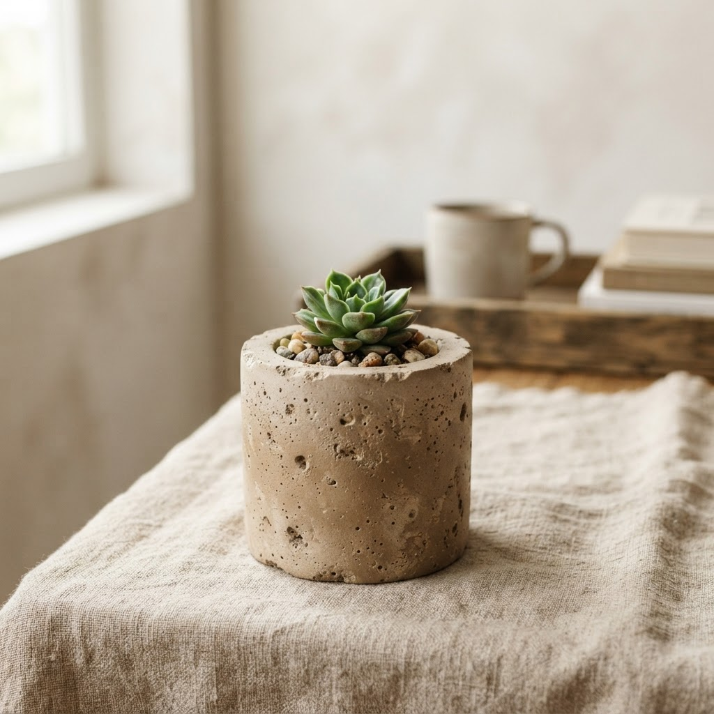 Cachepot de cimento com planta